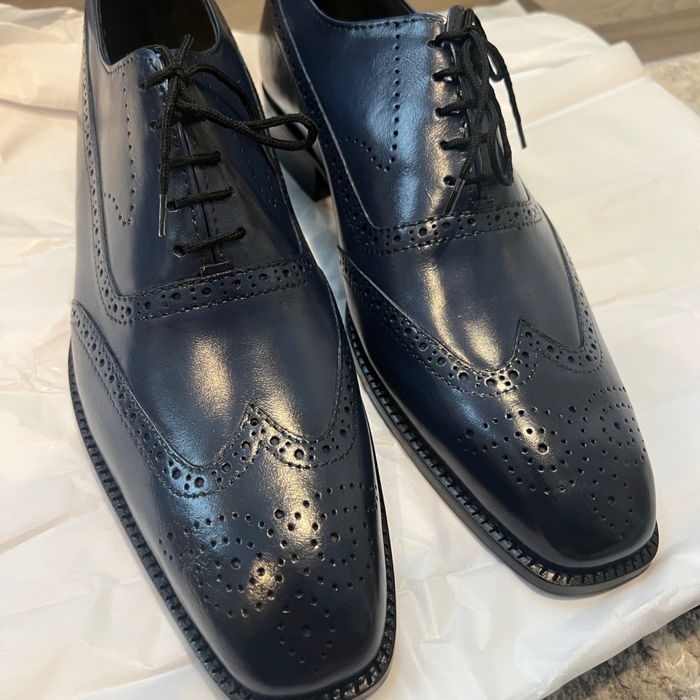 Men's Navy Handmade Pure Leather Dress Shoes - Like New